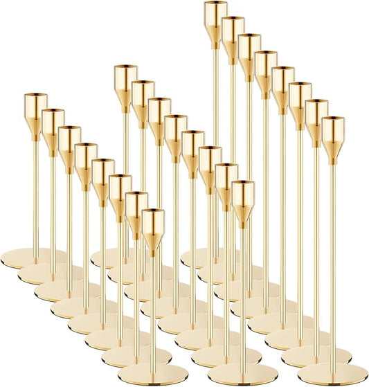 French Gold Taper Candle Holders Set of 24 Candlestick Holders Bulk，Metal Candle Stick Holder Decor for Wedding, Dinning, Party or Anniversary, Fits 3/4 Inch Thick Candle