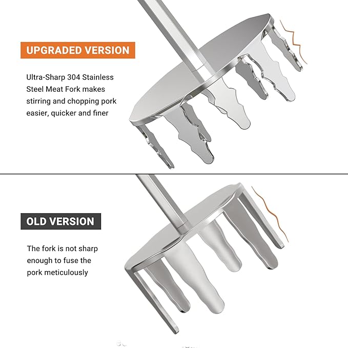 Onlyfire 4 Inch Pork Puller, Upgraded Ultra-Sharp Stainless Steel Meat Fork Meat Shredder Used with Standard Hand Drill for Beef, Chicken, Potato Masher and Tamale Meat