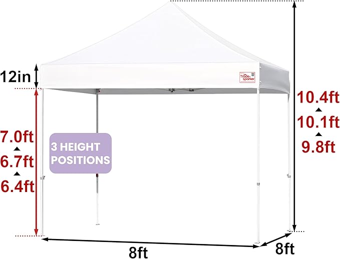 Tradesparker 8x8 Pop Up Canopy Tent,Easy up Commercial Canopy Tent Instant Shelter for Beach Events Parties Camping Market,Pop Up Canopies with LED Curtain+Casters+Weight+Stakes,Red
