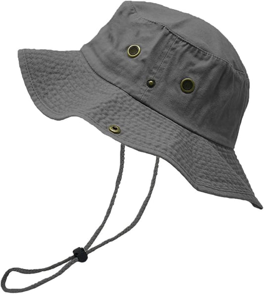 Glory Max Washed Cotton Bucket Hat with Chin Strap Fishing Sun Safari Boonie Cap