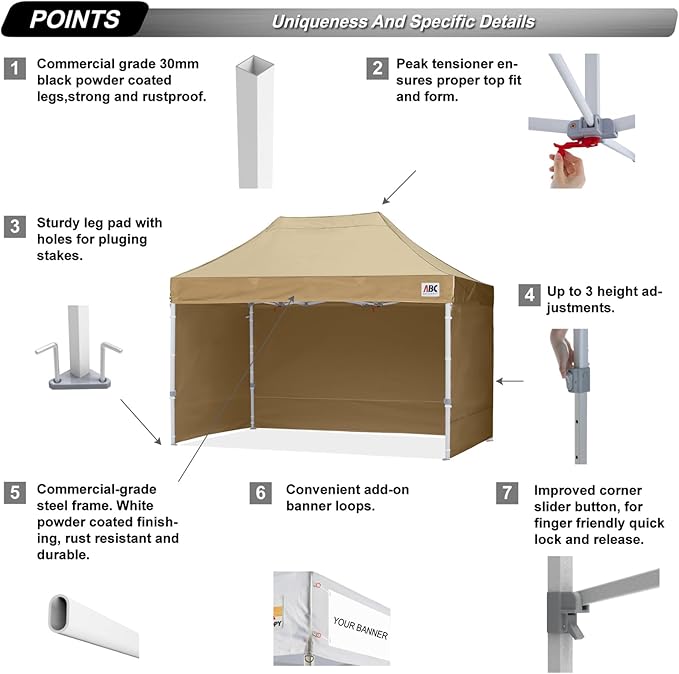 ABCCANOPY Easy Pop Up Canopy Tent with Sidewalls 10x15 Commercial -Series, Beige