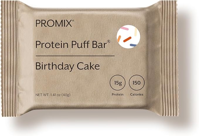 ProMix Nutrition Protein Puff Bars - Birthday Cake - Marshmallow Crispy Treat - Great Tasting & Healthy On The Go Snack - High Protein & Low Calorie - Free From Gluten, Soy, & Corn - 12 Bars