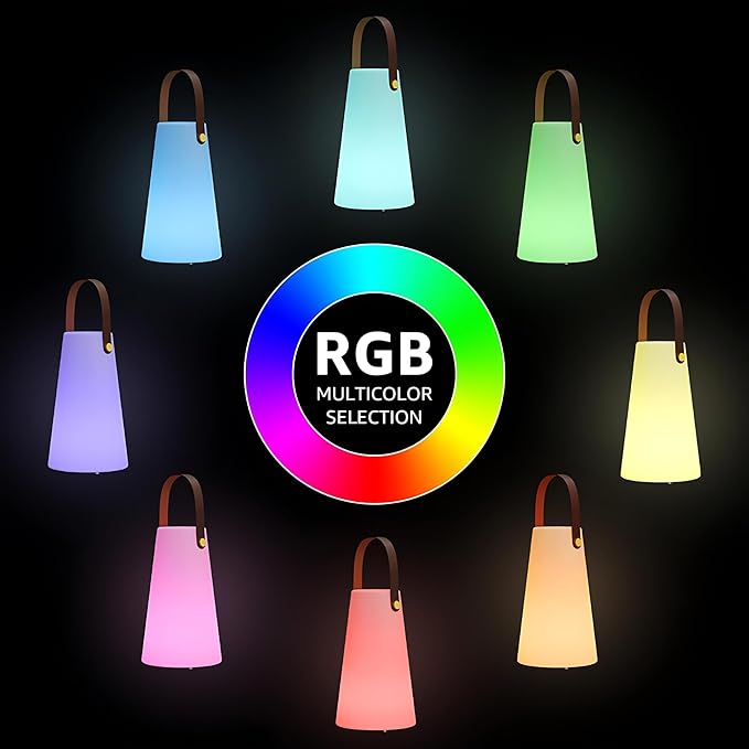 Portable Outdoor Table Lamp, Cordless Rechargeable Outdoor Table Lanterns RGB LED Lights with Remote, IP44 Water-Resistant Battery Operated Hanging Lamp for Patio Garden Camping Dining Room