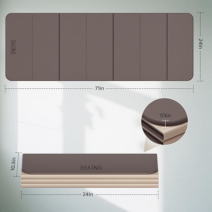 Foldable Yoga Mat,Exercise Mats for Home Workout,Comfortable and Durable,8mm Thick-Portable Folding Mat,Non Slip,Pilates Mat Thick,Outdoor Use,Meditation,Travel,Camping（71"x24" x0.31"）