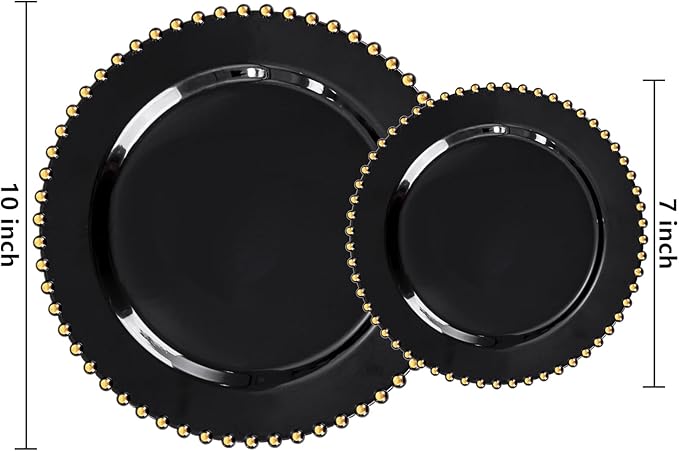 EI 60pcs Black Plastic Plates,Black and Gold Plastic Plates Disposable,Fancy Heavy Duty Plate for Party,Birthday,Anniversary,Christmas,New Year