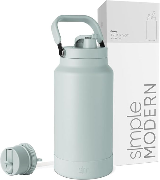 Simple Modern Trek Pivot | Half Gallon Water Bottle Jug with Handle & Boot | Interchangeable Straw & Chug Lids | Large Insulated Stainless Steel | Sports Camping Outdoors | 64oz, Sea Glass Sage