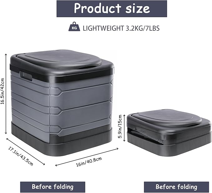 Upgrade XXXL Portable Toilet for Camping, Extra Large Folding Toilet for Adults, Travel Potty for Camping, Hiking, RoadTrip, Car, Tent, Truck Drivers, the Aged