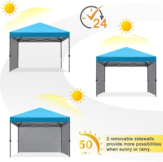 COOSHADE Pop Up Canopy Tent 10x10 with 2 Sidewalls, Outdoor Shade Instant Canopy Tents, Sky Blue
