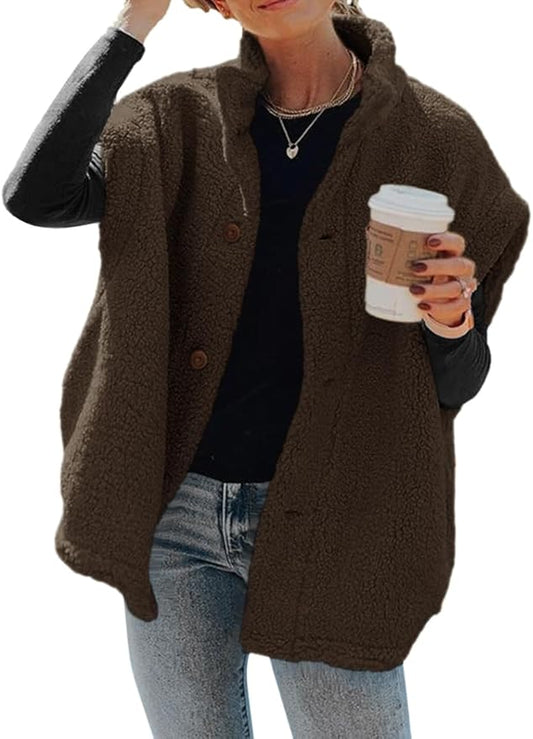 Hongqizo Womens Fuzzy Fleece Vest Casual Oversized Warm Button Down Sherpa Vest Jacket with Pockets