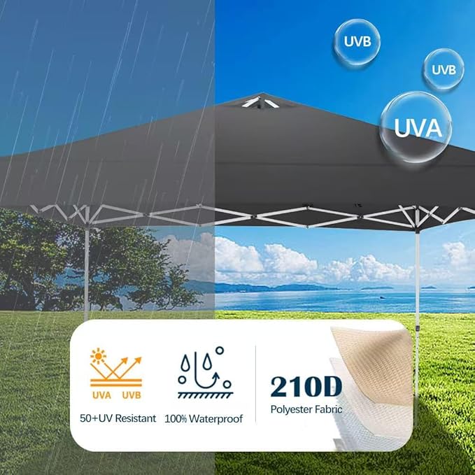 10x10 Pop Up Canopy,Event Tent – One-Person Setup, Waterproof & UV-Blocking, Heavy-Duty Steel Frame, Wheeled Bag & Sandbags – Outdoor Shade for Beach, Camping, Backyard, Tailgate (Black)