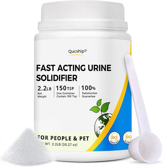 Qucship 2.2LB Urine Super Absorbent with Spoon, Toilet Gel Powder for Portable Bedpans, Eco Gel Camping Toilet Chemicals, Sodium Polyacrylate Solidifier for Pet Loo, Urinal Deodorizer