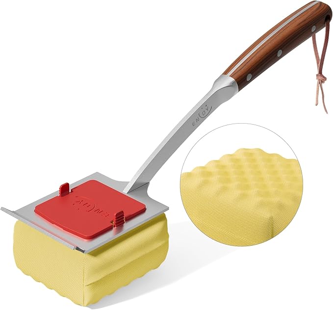 ENLOY Grill Brush Bristle Free, 17" Grill Brush for Outdoor Grill, Steam Cleaning Grill Brush with Extended Rosewood Handle and Replacement Brush Head, Safe Barbecue Brush with Scraper for Most Grills