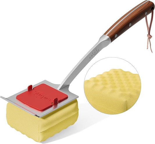 ENLOY Grill Brush Bristle Free, 17" Grill Brush for Outdoor Grill, Steam Cleaning Grill Brush with Extended Rosewood Handle and Replacement Brush Head, Safe Barbecue Brush with Scraper for Most Grills