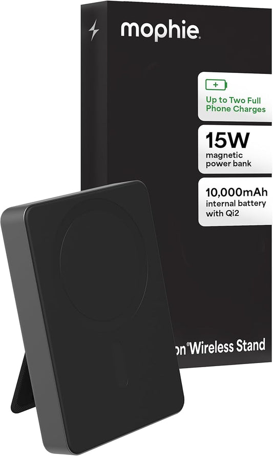 Mophie Powerstation Wireless with Stand 10,000mAh Power Bank – MagSafe Compatible, 15W Qi2-Certified, 30W USB-C PD Fast Charging, Slim Battery Pack for iPhone, Android, Travel & Airplane Use