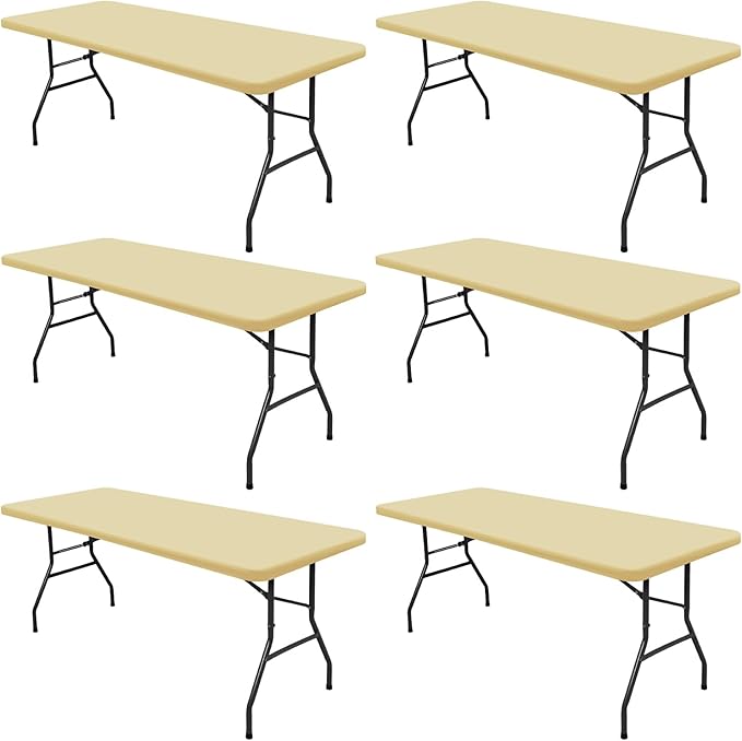 6 Pack Picnic Table Cover Fitted Elastic Outdoor Tablecloths for 8 Foot Rectangle Tables Waterproof Stretch Washable Patio Folding Spandex Table Cloth for Camping Banquet Parties (Champagne,30" x 96")