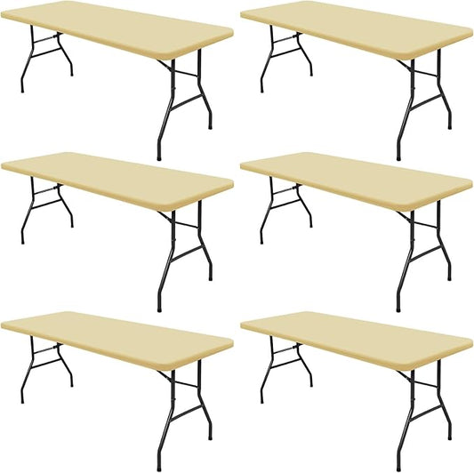 6 Pack Picnic Table Cover Fitted Elastic Outdoor Tablecloths for 6 Foot Rectangle Tables Waterproof Stretch Washable Patio Folding Spandex Table Cloth for Camping Banquet Parties (Champagne,30" x 72")