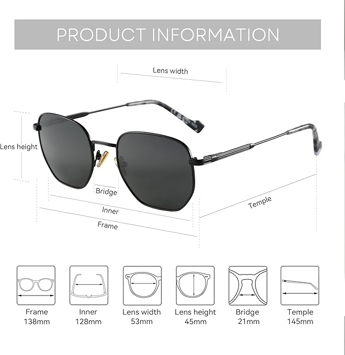 ZENOTTIC Hexagon Polarized Retro Sunglasses for Men Women-Vintage Metal Frame Design UV Protection Trendy Fashion Shades