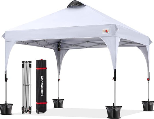 ABCCANOPY 10x10FT Canopy Tent 1-Person Setup,Portable Instant Sun Shelter with 4 Weight Bags(White)