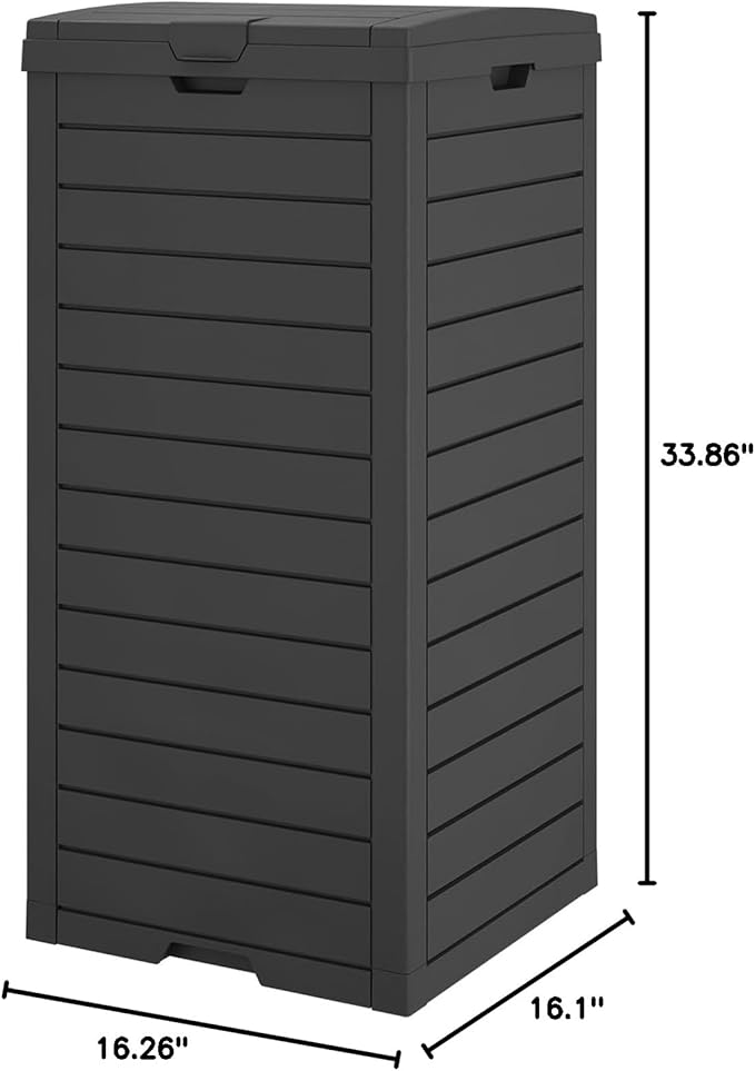 Outdoor Trash Can, 31 Gallon Garbage Can with Tiered Lid and Drip Tray, Waterproof Resin Patio Waste Bin for Garden, Backyard, Deck
