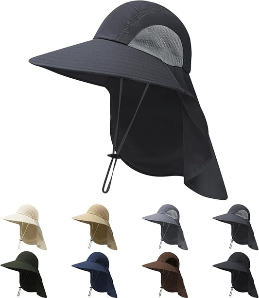 NPQQUAN Mens Sun Hats for Men Women with Neck Flap Wide Brim UV Protection Hiking Fishing Hat