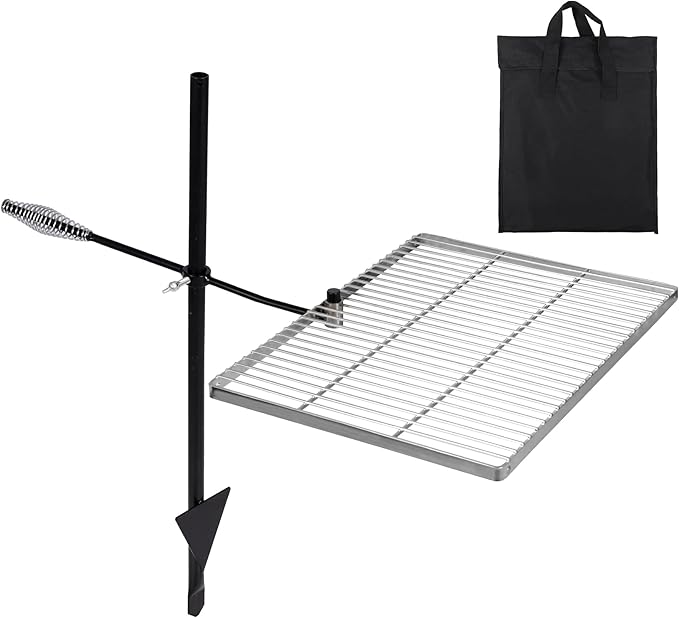 REDCAMP Swivel Campfire Grill Heavy Duty Stainless Steel Grate, Over Fire Camp Grill with Carrying Bag, Open Flame Cooking