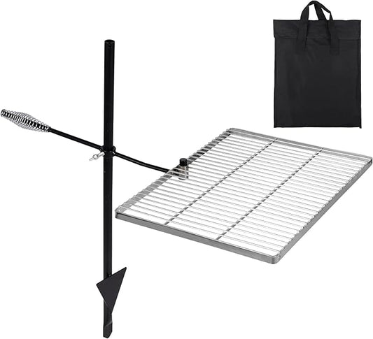 REDCAMP Swivel Campfire Grill Heavy Duty Stainless Steel Grate, Over Fire Camp Grill with Carrying Bag, Open Flame Cooking