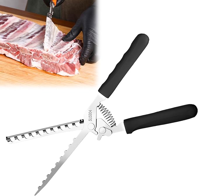 Rib Membrane Remover, Stainless Steel Cooking Accessories, Ergonomic BBQ Accessories, Dishwasher Safe Grilling Accessories, Barbecue Tool Set - Gift for Men (Black)