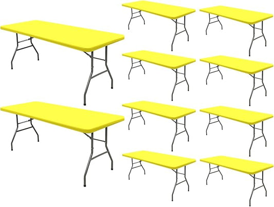 10 Pack Picnic Table Cover Fitted Tablecloths 6 Foot Rectangle Tables Elastic Waterproof Stretch Washable Patio Folding Outdoor Spandex Table Cloth for Camping Banquet and Parties (Yellow,30" x 72")