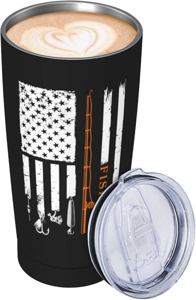 Fishing Gifts for Men, Fishing Tumbler 20oz, Fisherman Gifts Stainless Steel Coffee Travel Mug, Gift for Men Who Love Fish Coffee Cup, Bass Fly Fishings Gift for Husband/Dad/Boyfriend/Grandpa