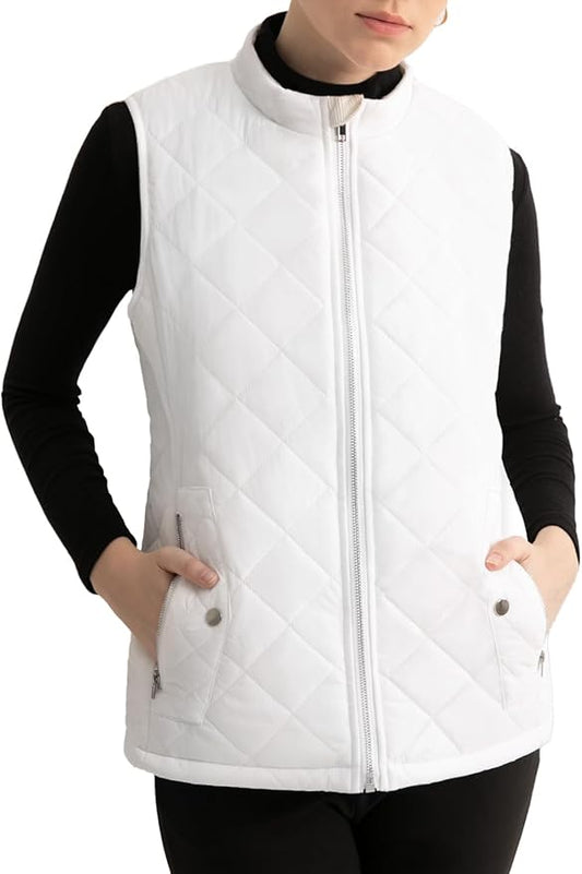 Women's Vest, Quilted Puffer Water-Resistant Zip With Pockets
