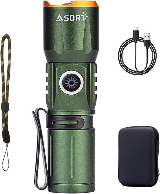 Mini Rechargeable LED Super Bright Flashlight,IP67 Waterproof Zoomable 2000 Lumens Tactical Flashlight with Magnets,4 Adjustable Light Source Modes for Camping,Hiking,Outdoor,Emergencies(Green)