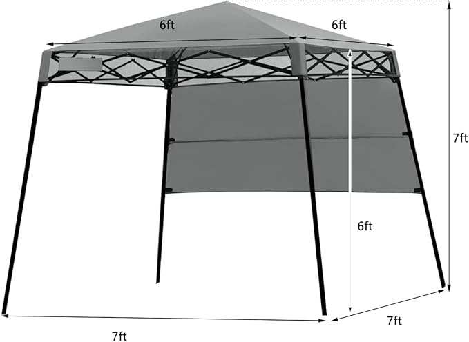 Tangkula 7x7 Ft Pop Up Canopy, Slant Leg Outdoor Tent with Carry Bag & 4 Stakes, Compact Portable for Hiking Camping Fishing & Picnic (7'x7' Base, 6'x6' Top)