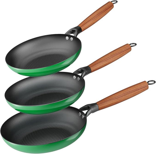 YUTANN Cast Iron Frying Pan Set - 8&10&12 Inch Pre-Seasoned Skillets, Diamond Textured Oil-Conserving Bottom, Nonstick & Toxin-Free Cookware, Detachable Handle, Works on Induction & Oven
