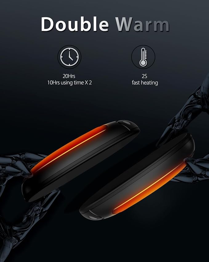 Hand Warmers Rechargeable, 2 Pack Portable Pocket Hand Warmers, 20Hrs Long Heating Double Warm Electric Handwarmers, Reusable Heater for Outdoors, Camping, Hunting, Golf, Fishing