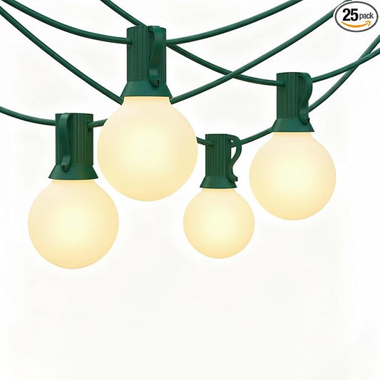 25FT G40 Frosted Christmas Lights,Globe Christmas Lights with 27 Frosted White Bulbs,Outdoor String Lights for Outside Indoor Garden Wedding Pergola Backyard Patio Xmas Tree Decor,Green Wire