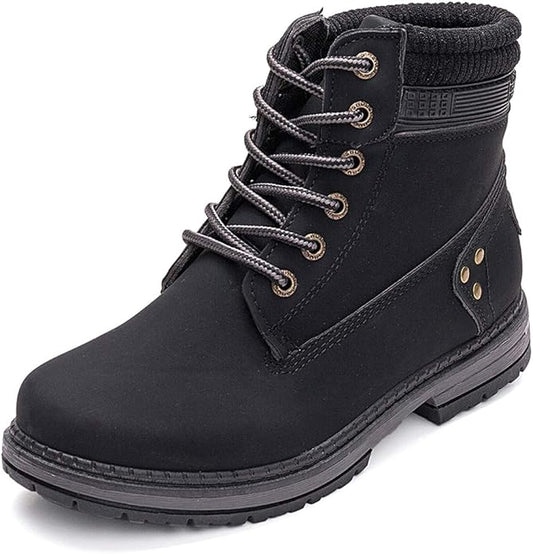 Athlefit Women's Work Waterproof Hiking Combat Boots Lace up Low Heel Booties Ankle Boots