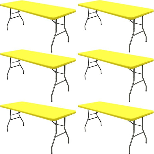 6 Pack Picnic Table Cover Fitted Tablecloths 6 Foot Rectangle Tables Elastic Waterproof Stretch Washable Patio Folding Outdoor Spandex Table Cloth for Camping Banquet and Parties (Yellow,30" x 72")