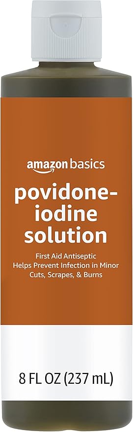 Amazon Basics First Aid Antiseptic, 10% Povidone Iodine Solution, 8 Fl Oz, Pack of 4