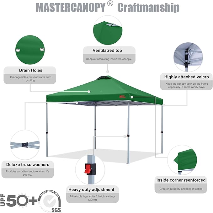 MASTERCANOPY Durable Pop-up Canopy Tent with Roller Bag (8x8, Forest Green)