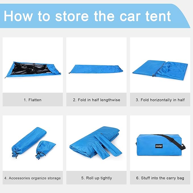 G4Free Car Awning Sun Shelter with Mosquito Net, Portable SUV Tent Tailgate Shade Car Canopy for Outdoor Camping Travel (Blue)