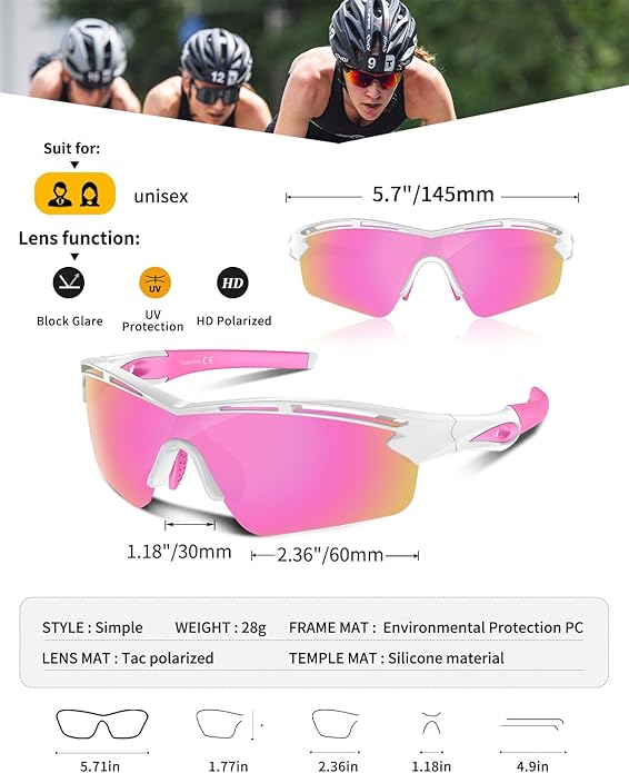 Rosemal Sports Sunglasses Polarized Cycling Sunglasses Running Driving Fishing Hiking for Men Women UV400 TAC TR90