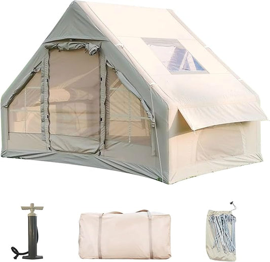 Inflatable Camping Tent with Pump,4-6 Person Waterproof Blow Up Air Tent for Camping Hiking,Easy to Set Up 4-Season Inflatable House Tent with Oversized Canopy.