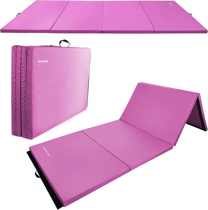 Folding Exercise Gymnastics Mat, 4'x8'x2" Gym Workout Mat with Carrying Handles 4-Fold High-Density Anti-Tear Portable Fitness Aerobics Mat for Home Gym Yoga Pilates Tumbling MMA Core Training