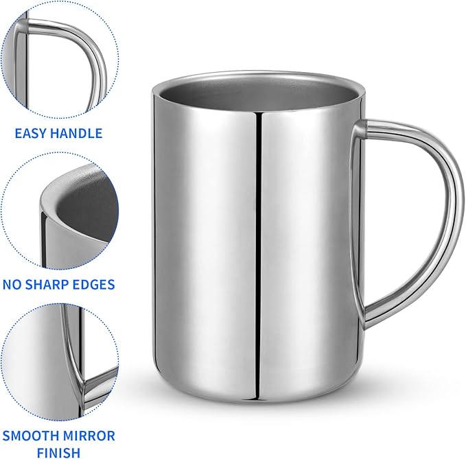 400ml Insulated 304 Stainless Steel Coffee Mug, Double-Wall Vacuum Travel Tumbler, Shatterproof for Camping, Office, and Outdoor - Durable, Perfect for Hot and Cold Drinks (Set of 2)