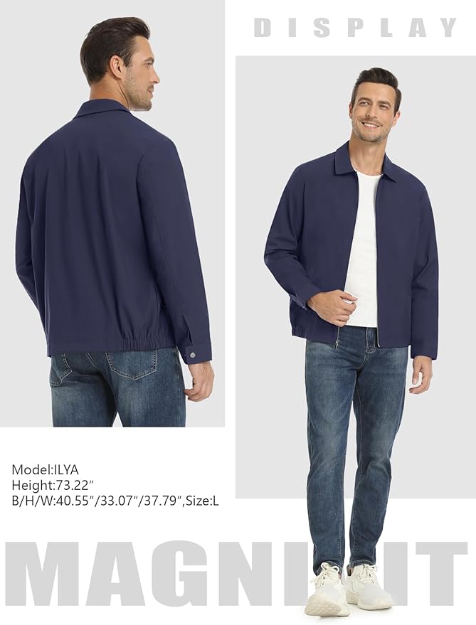 MAGNIVIT Men's Lightweight Jackets Light Windbreaker Full Zip Up Stylish Golf Coat Business Work Casual Dress