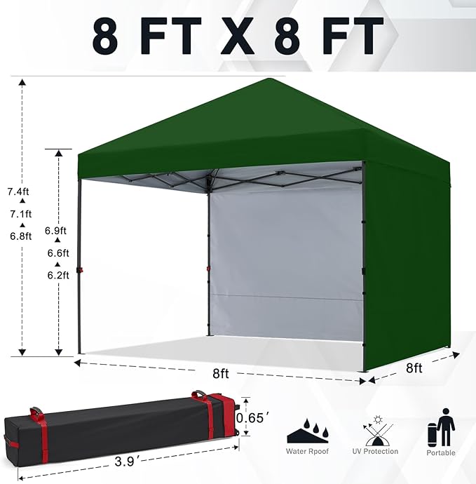 COOSHADE Pop Up Canopy Tent 8x8 with 2 Sidewalls, Outdoor Shade Instant Canopy Tents, Forest Green