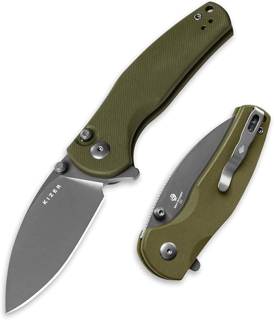 Kizer Mini Grouper Folding Pocket Knife, 3.16” D2 Blade G10 Handle Camping Folding Knife, Button Liner Lock EDC Knife with Pocket Clip for Men Women Gift, Hunting Hiking Survival Knives V3669A3