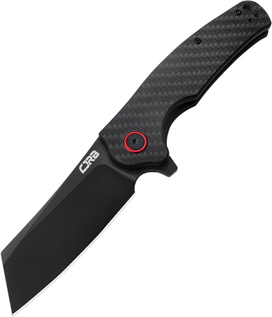 CJRB Crag Folding Pocket Knife, 3.43" AR-RPM9 Steel Blade Carbon Fiber Handle EDC Knife with Pocket Clip for Men Women Camping Survival Hiking, Black (J1904)