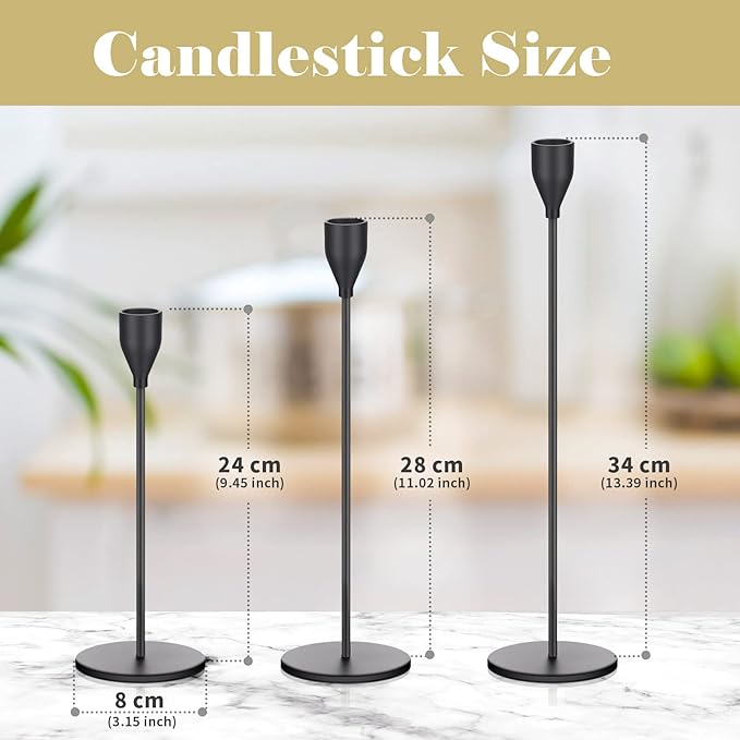 27 Pack Candles Holder, 9 Sets Taper Candlestick Holders Fit 0.75 Inch Thick Pillar Candles, Long Candle Sticks Centerpiece Decor for Home Wedding Dinning Party Anniversary(Black)