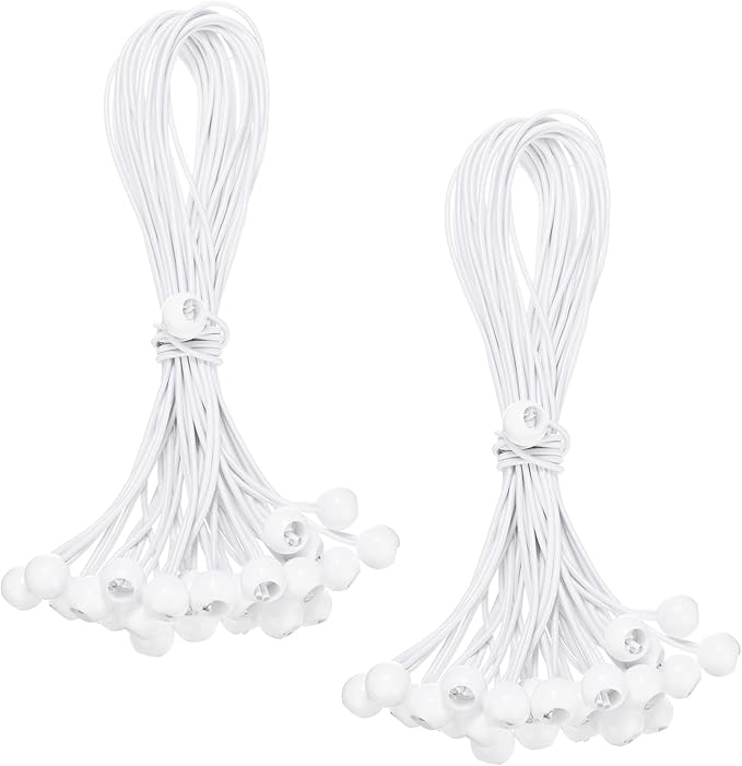50-Pack Ball Bungee Cords, 15 Inch High Elastic Canopy Tarp Tie Down Bungee Balls for Camping/Tent/Cargo Holding Wire Hoses/Patio Umbrellas/Shelter [White]